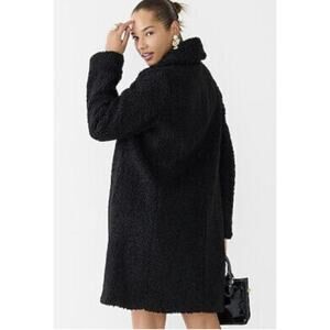 J. CREW COAT TEDDY LONG WINTER SHERPA FAUX FUR SHEARLING LONGLINE BLACK COLLARED